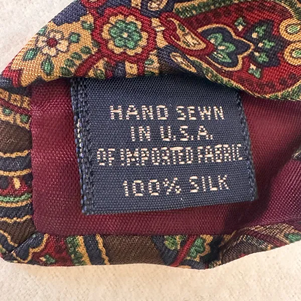 Land's End Handmade Tie Silk Necktie Mens Brown Paisley Classic Office Cravat - Image 7