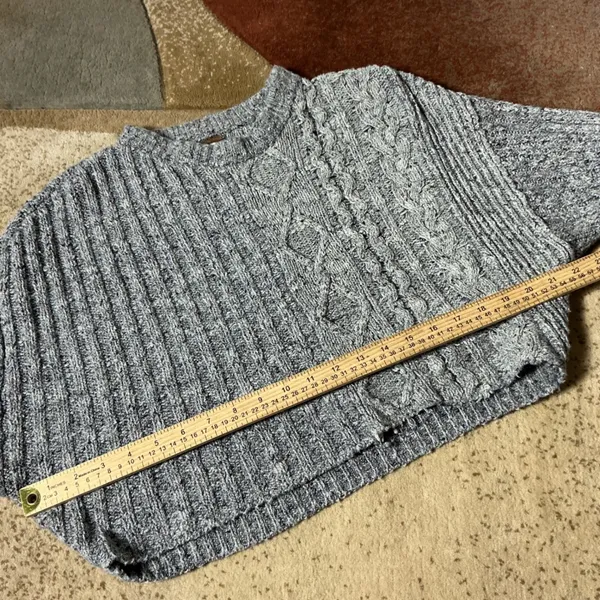 Free People On Your Side Cable Knit Sweater Womens XS Grey Cropped Pullover - Image 3