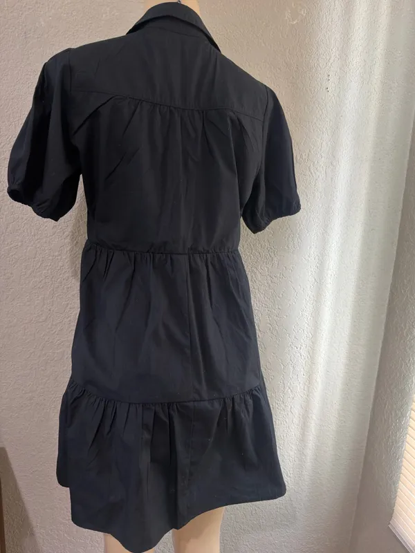 Abercrombie & fitch Black Button-Front Tiered Smock Dress Puff Short Sleeve Coll - Image 8
