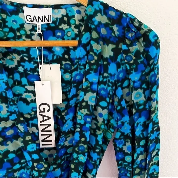 GANNI Azure Blue‎ Wrap Dress 34 - Image 8