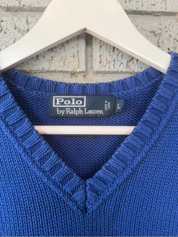 Polo by Ralph Lauren Blue V-Neck Knit Sweater Vest Size Large Old Money Preppy - Image 3