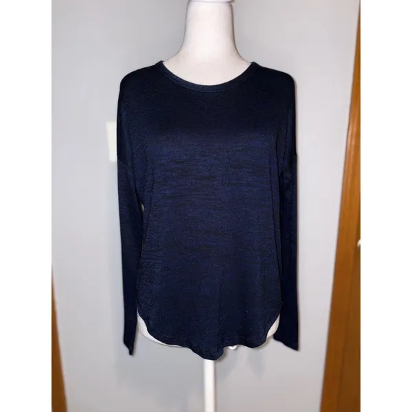 Rag & Bone Hudson‎ Navy Blue Space Dye Long Sleeve Relaxed Knit Top XS - Image 2