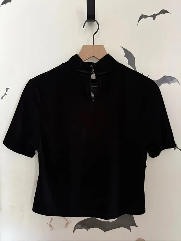 Killstar Wednesday Addams Collab Black Velvet Mock Neck Top XL Allergic To Color - Image 2