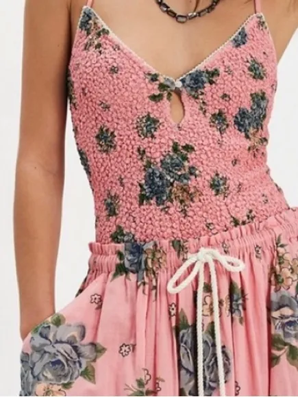 Free People Pink Seaside Rose Smocked Bodysuit - Image 11
