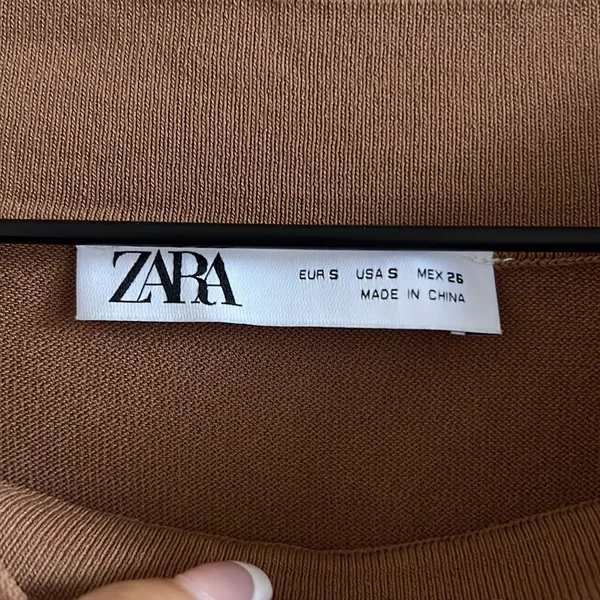 Zara Brown Neutral Light Semi Sheer Boat Neck Dress Small - Image 3
