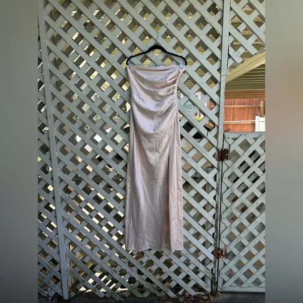 Anthropologie BHLDN Danielle Strapless Side-Slit Stretch Satin Maxi Dress - Image 4