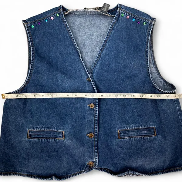 Y Not Denim Vest Blue‎ XL Vintage Rhinestone Studded 90s Boho Festival Casual - Image 6