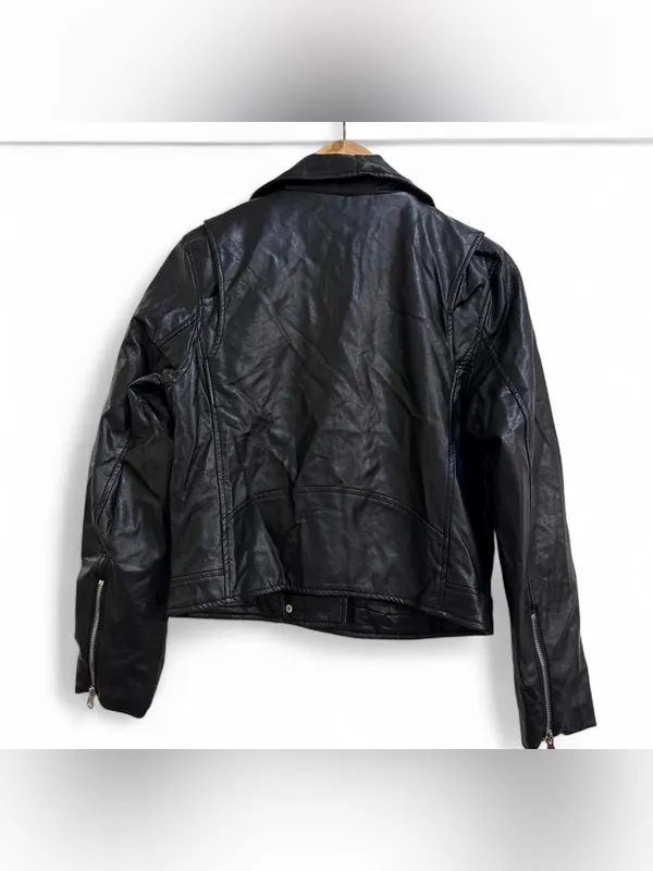 Zenana Virginia Black Vegan Leather Moto Jacket Size M NWT - Image 2