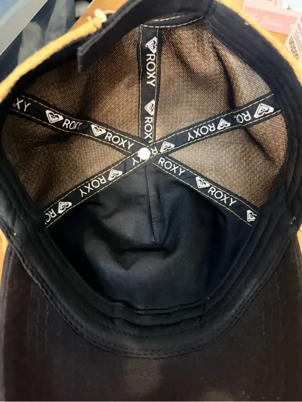 Roxy Baseball Cap Black Speckled Straw Weave Back Leather Patch Adjustable Hat - Image 5