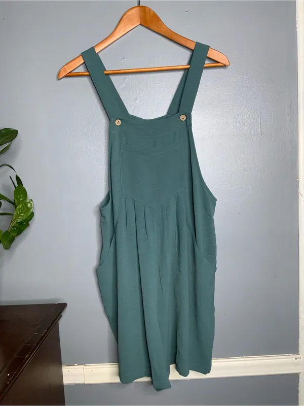 Grecerelle Sleeveless Teal Pinafore Romper with Front & Side Pockets- Medium - Image 3