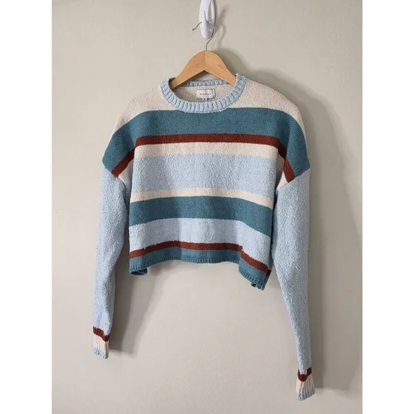 Pacsun Cropped Sweater Striped Blue Size Medium Pullover Style NEW‎ - Image 5
