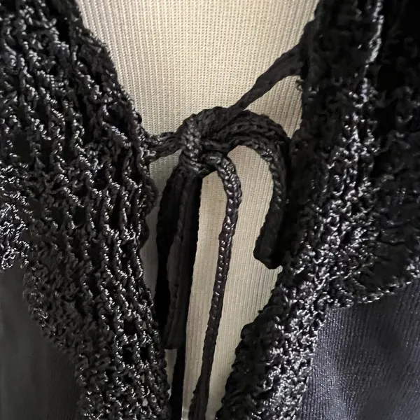 Joseph A. Vintage Knitted Cardigan Size Small Black Crochet Tie Front Whimsygoth - Image 9