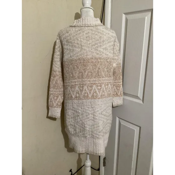 Joie Cardigan Sweater Womens Small Beige White Long Open Front Cozy Knit Aztec - Image 3