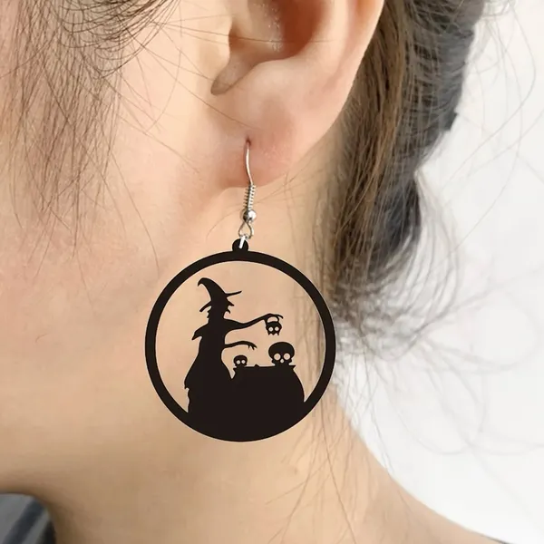 Witch Skulls Gothic Style Black Round‎ Acrylic Fashion Earrings - Image 6