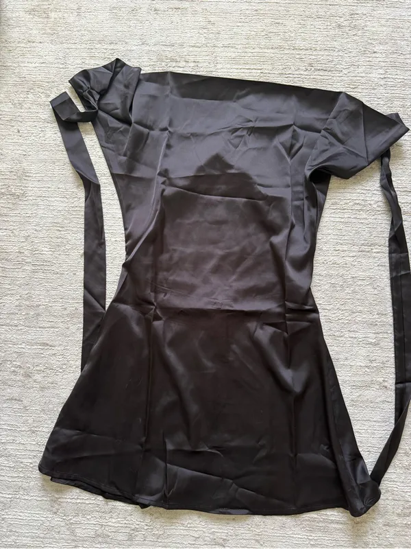 SHEIN Black Halter Mini Satin Dress with Draped Neckline (Size XS) - Image 3