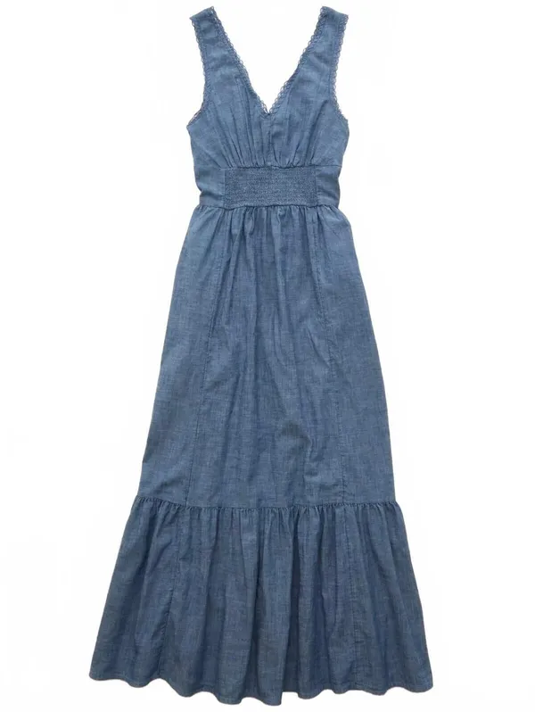 AE Tie-Front Midi Dress American Eagle NWT Medium Wash Small - Image 4
