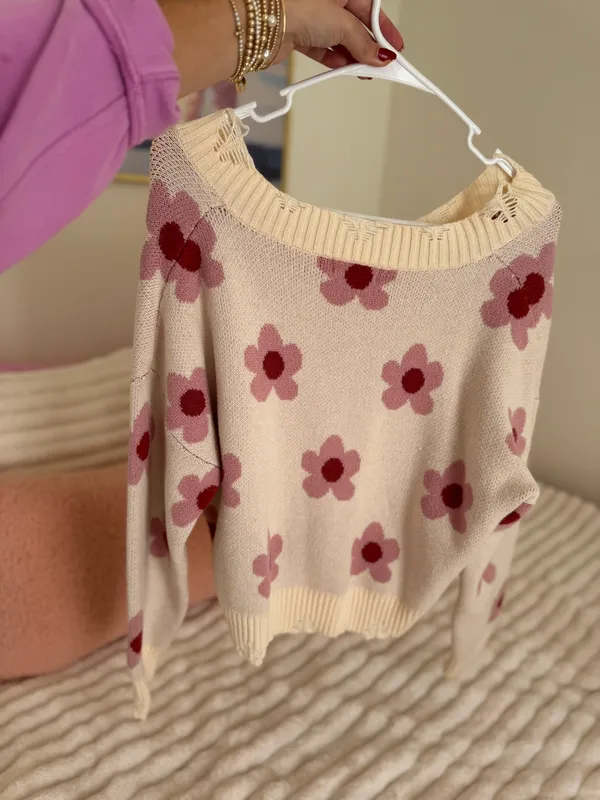 Altar'd State Pink Flower Sweater - Image 3
