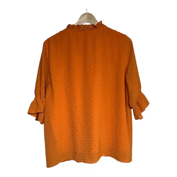 CeCe Womens Ruffle Neck Tie 3/4 Sleeve Clip Dot‎ Blouse Orange Size L - Image 2