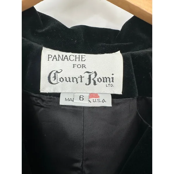 Vintage Panache Count Romi Women 6 Black Velvet Long Coat Opera Evening Glam USA - Image 4