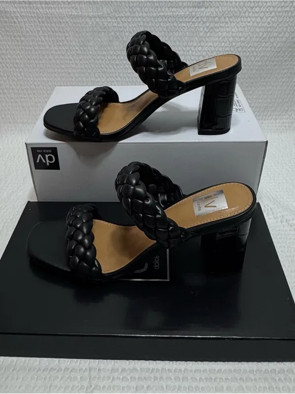 DV by Dolce Vita Black Braided Double-Strap Block Heel Sandals - Image 3