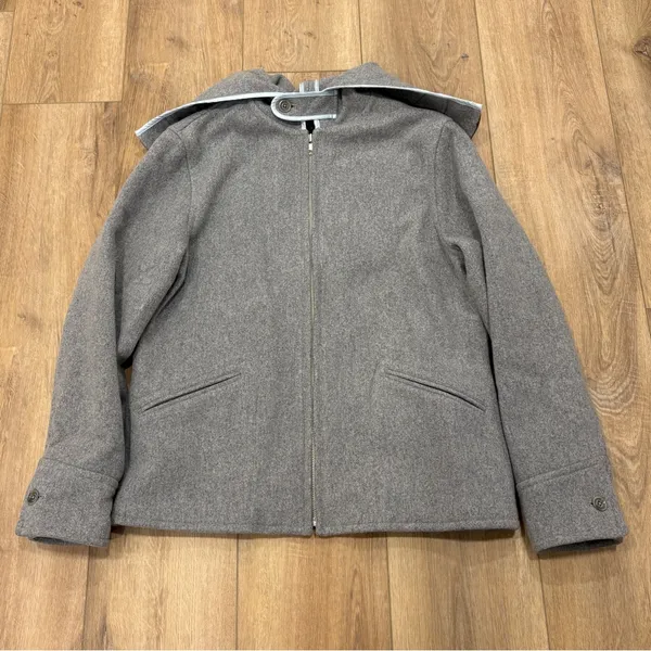 Vtg! 🌟Ralph Ralph Lauren🌟 Convertiable Hooded Lambswool Zip Up Coat Grey Sz L - Image 2