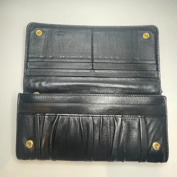 Prada Nappa Gaufre Leather Continental Wallet - Black - Preowned - Image 3