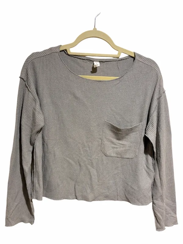 Anthropologie Daily Practice Gray Grey Waffle Lightweight Long Sleeve Top XS - Image 2