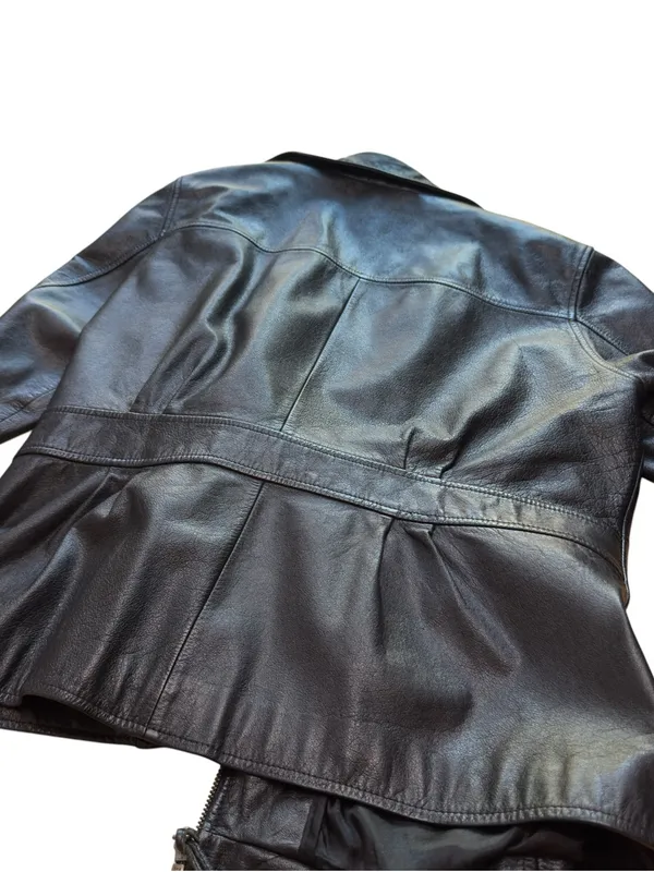 Wilsons Leather Black Genuine Leather Jacket Womens XL Zip Front Collared Fitted - Image 11