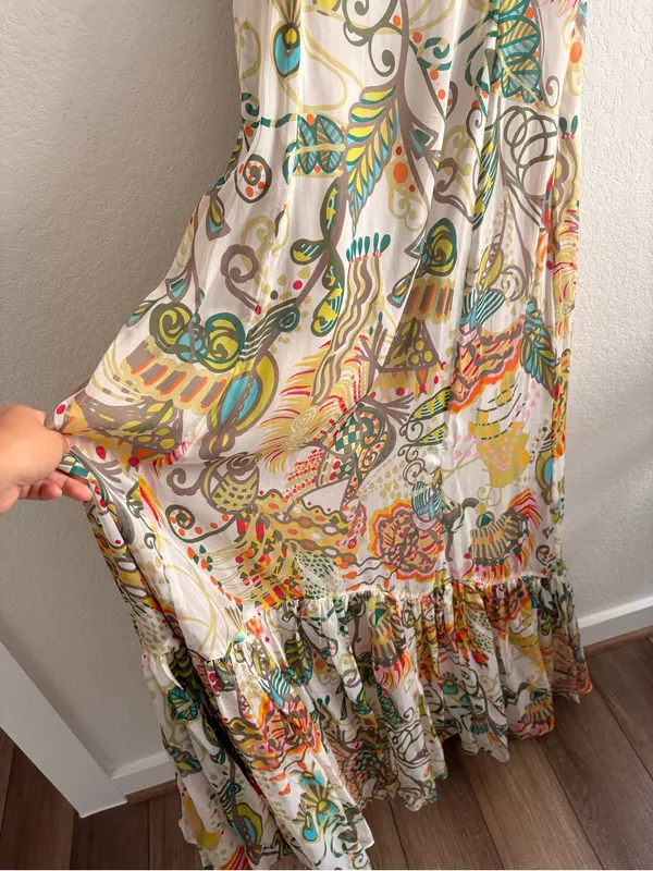Boho/Bohemian Zara Maxi Dress Colorful Floral Print – Flowy Ruffle Hem SMALL - Image 2