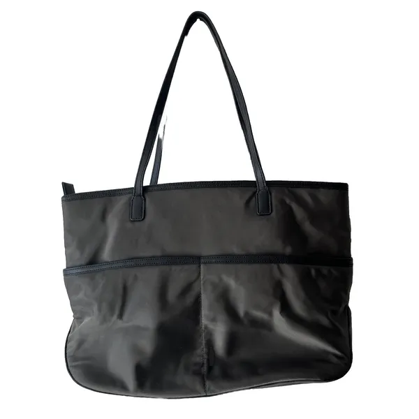 Michael Kors Kempton Gray Nylon Zip Top Tote Bag Purse Blue Lining Large - Image 2