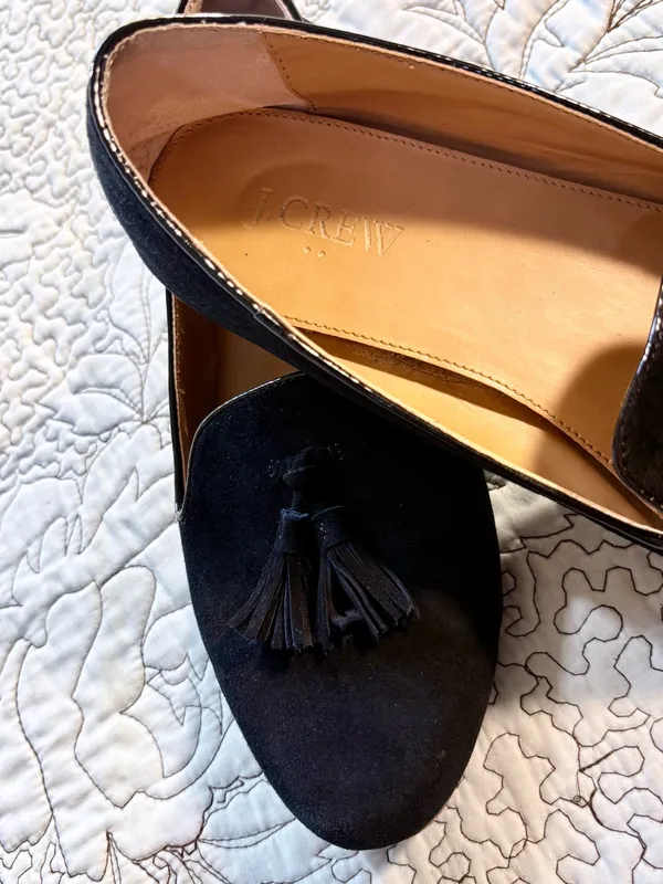 ☀️J.Crew Black Faux Suede Tassel Smoking Loafers Flats Sz 8.5🧡 - Image 6