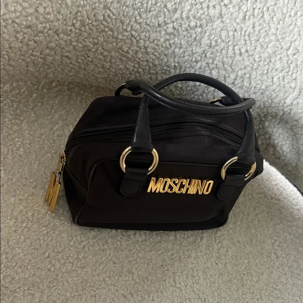 Moschino Vintage Signature Top Handle Satchel Mini Bag Brown Nylon - Image 2