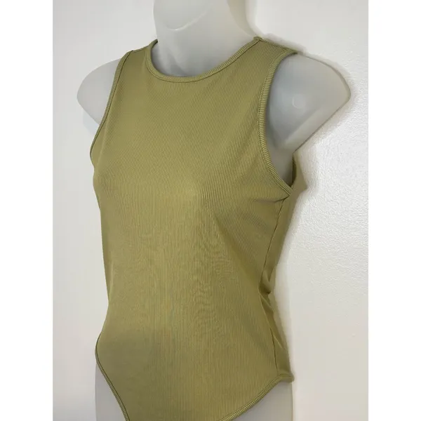 SHEIN Green Ribbed High Neck Tank Bodysuit Size Medium - Image 3
