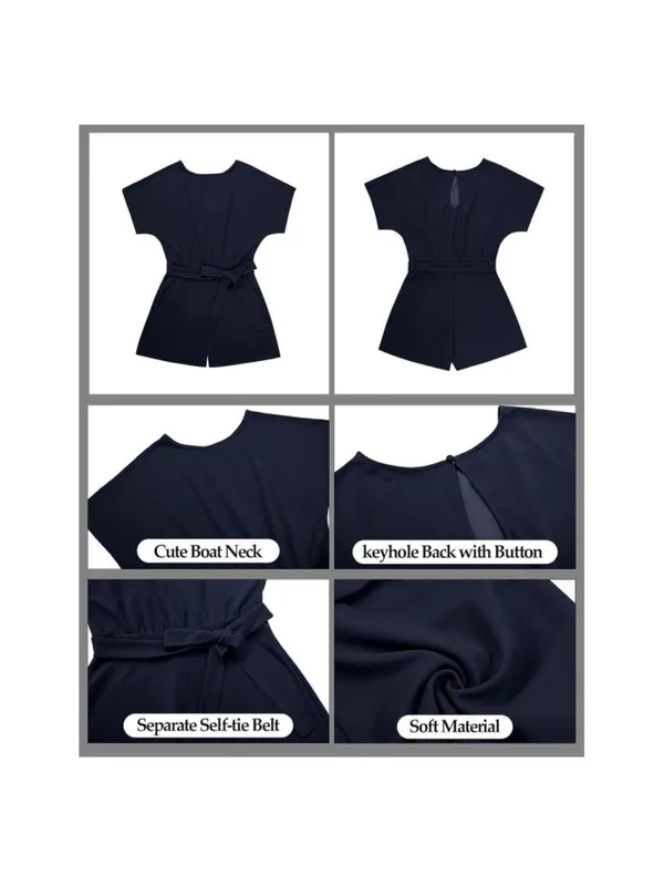 NEW Romper Keyhole Back Romper M NO BELT Blue Size M - Image 5
