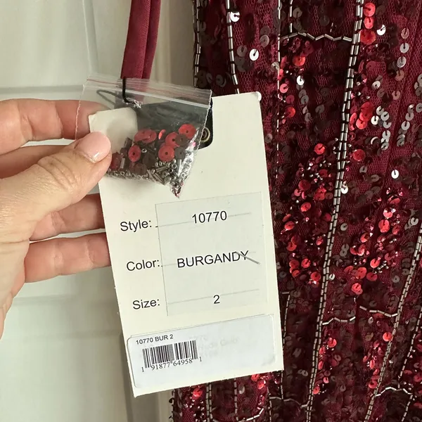 Mac Duggal 10770 Burgundy Beaded Spaghetti Strap Midi‎ Slip Dress Size 2- NWT - Image 6