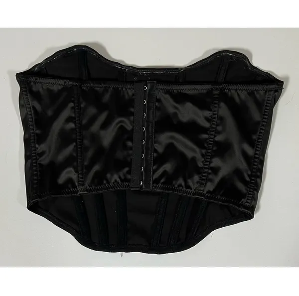 Black Satin Silk Diamond Diamonds Corset Bustier Crop Top Shirt Blouse Size M 💎 - Image 4