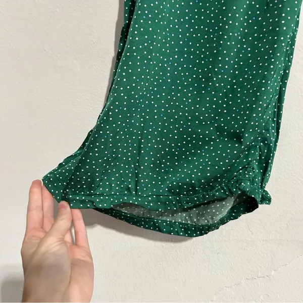 Aerie Off Duty Satin Trouser Wide Leg PJ Pants Island Pine Green Polka Dot Large - Image 2