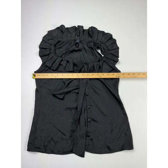 Banana Republic‎ Ruffle Neck Tie Sleeveless Blouse Top Black Petite Size PS - Image 3