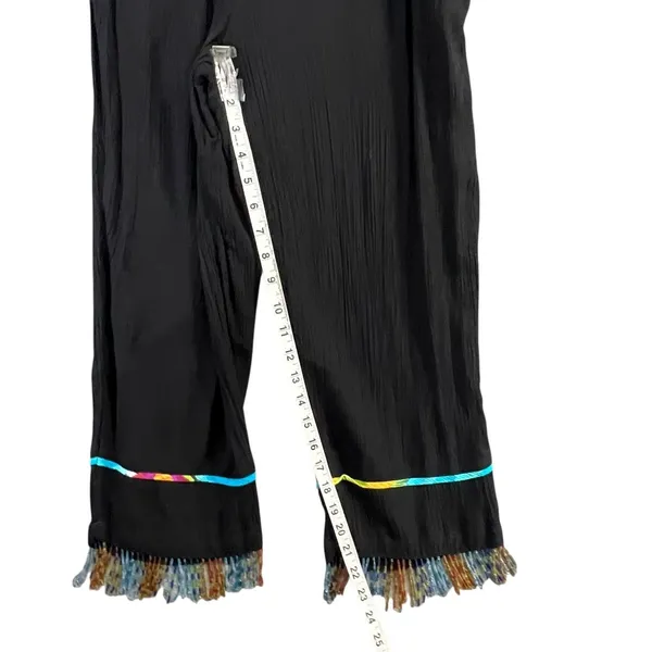 Vintage Key Lime Pie Pants Womens M Black Beaded Fringe High Rise Boho Festival‎ - Image 7