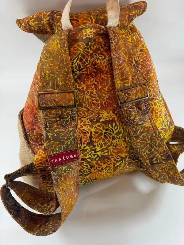 Taaluma Batik Backpack‎ Boho Cottagecore Travel Daypack Brown Floral - Image 4