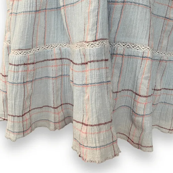 True Craft Plaid Gauze Strapless Mini Dress Baby Blue‎ Cottagecore Boho XL New - Image 5