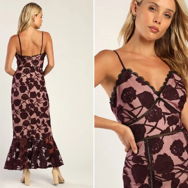LULU's Wedding Prom Sexy Romantic Floral Lace Trumpet Mermaid Dress - Image 3