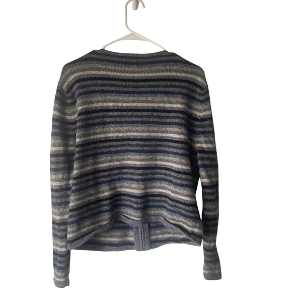 Eagle's Eye Vintage‎ 90s Large 100% Wool Blue Striped Grunge Full Zip Sweater - Image 6
