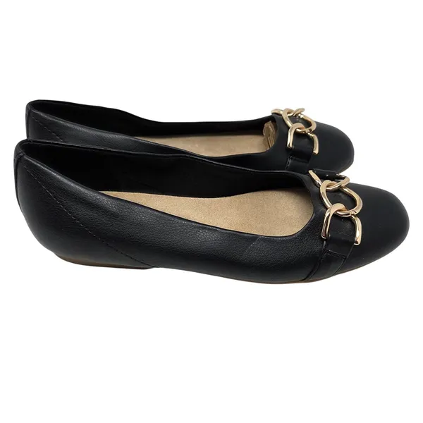 Dr. Scholl's Black Faux Leather Slip On Wexley Adorn Ballet Flats Size 7.5 M - Image 5