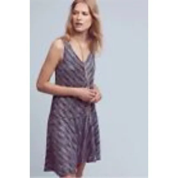 Anthropologie Maeve Shift‎ Dress Chevron Zigzag Multicolor Knit Ruffle S - Image 2