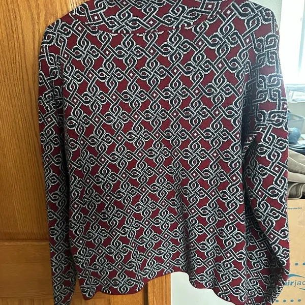 Anthropologie Maeve Sweater Medium Geometric Print Red Black Crew Neck Women - Image 6