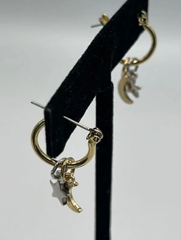 1/2” Gold Tone Hoops with Mixed Tone Star and Moon (silver stars/gold moons) - Image 2