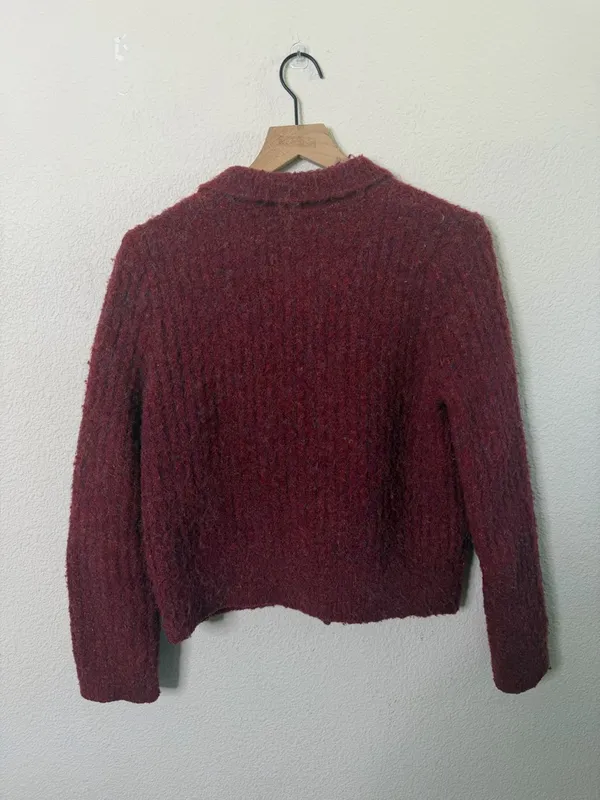 Free People Find‎ Me Now Sena Rib Knit Cardigan Maroon Burgundy Women’s Size M - Image 9