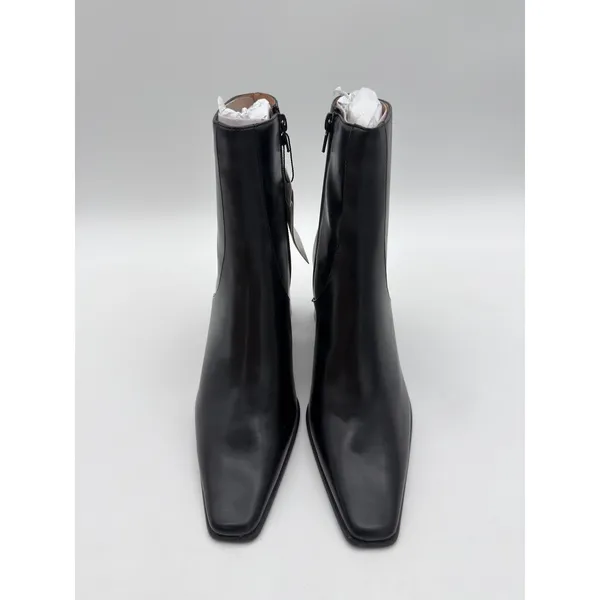 Mango Minimalist Black Vegan Leather Classic Elegance Ankle Block Heel Boots 8.5 - Image 5