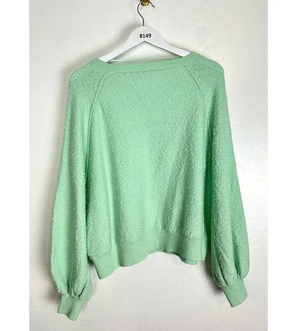 FREE PEOPLE Found My Friend Bouclé Pullover in Misty Jade Size Small - Image 7